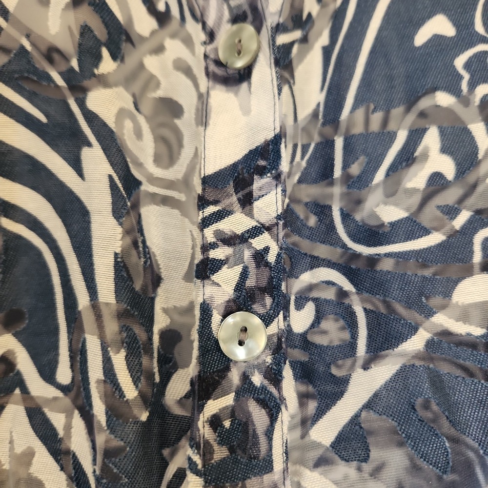 Women's Plus Size 3X Blue White‎ Burnout Floral Sheer Blouse Button Linen Blend - Picture 8 of 14